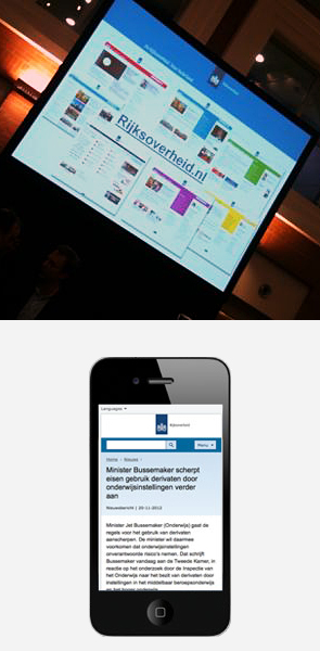 Rijksoverheid.nl tijdens livegang en een screenshot van een scherm op een smartphone